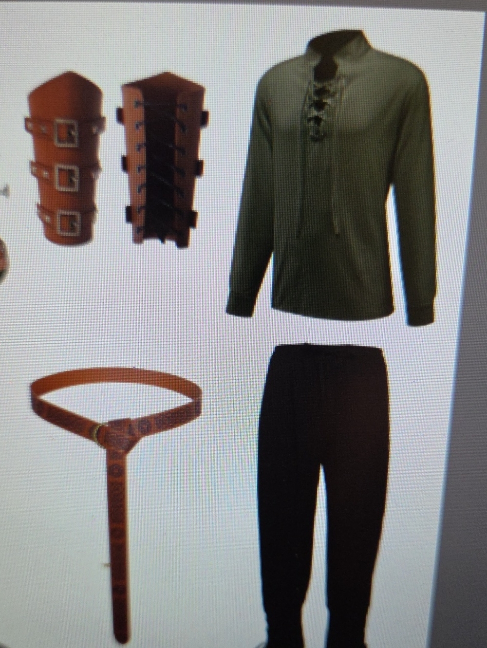 Renaissance Costume Men's Olive Lace-Up Henley Shirt & Black Pants size small